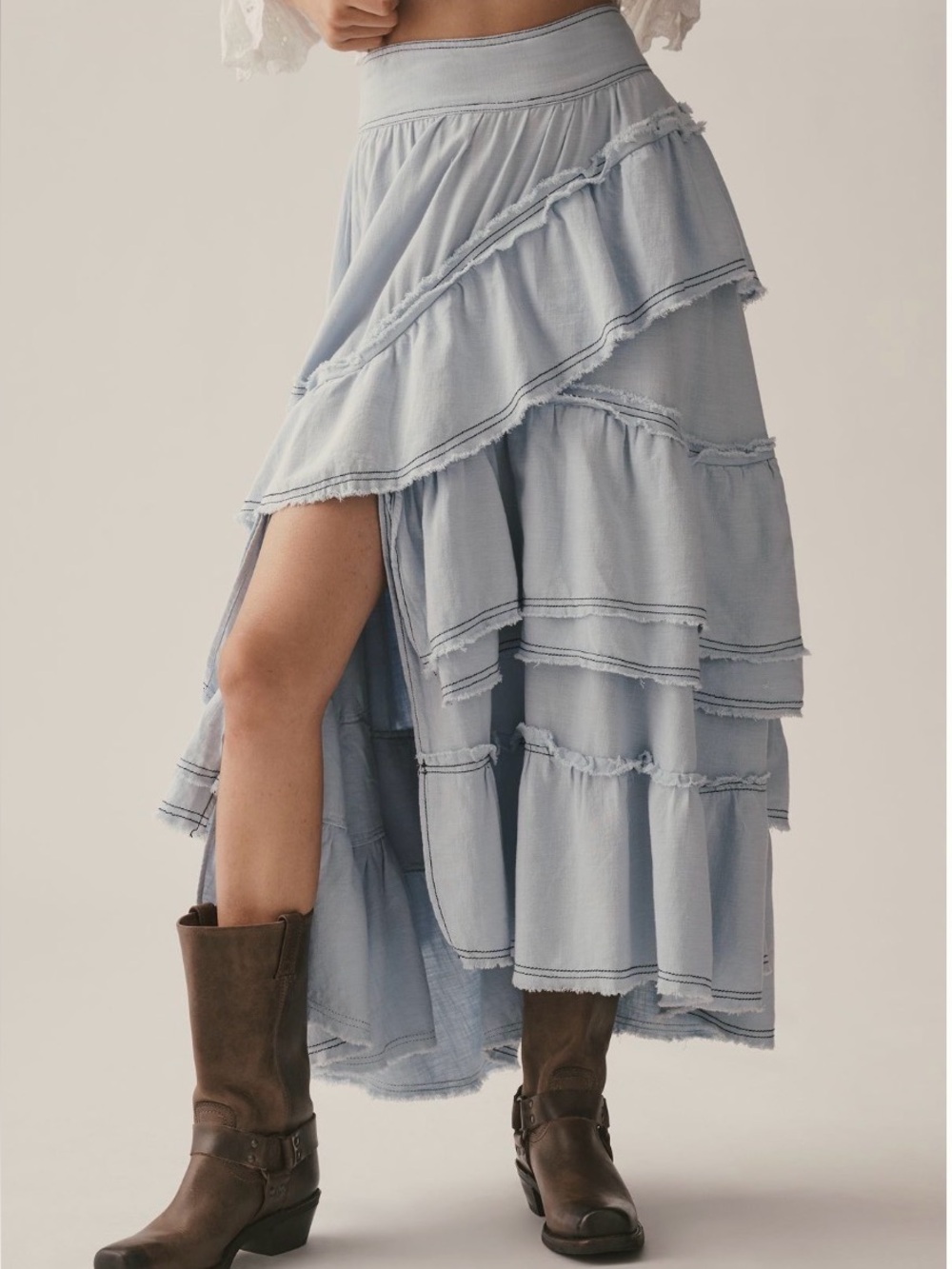 Pilcro by Anthropologie Asymetric tiered denim  maxi skirt.  size large